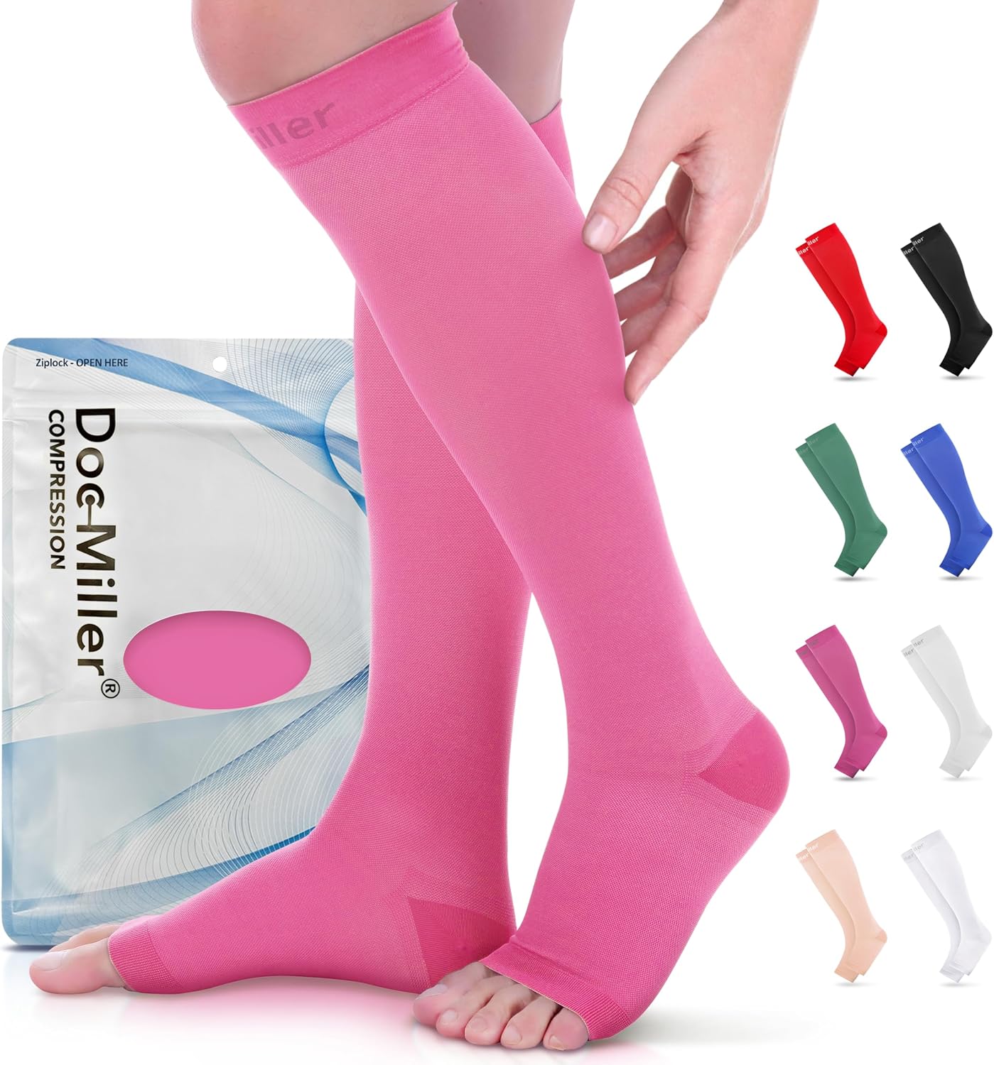 Doc Miller Open Toe Compression Socks 15-20 mmHg