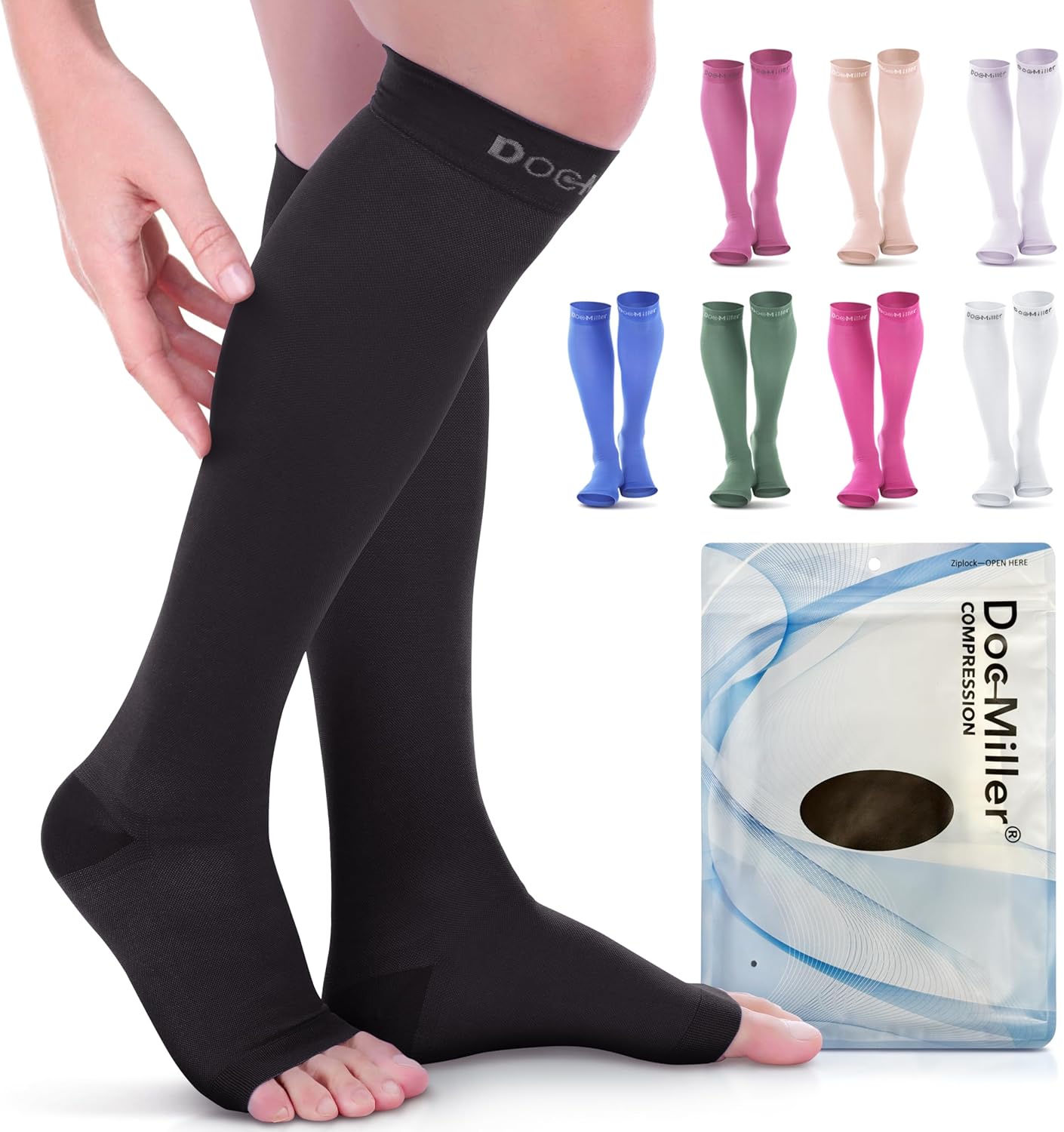 Doc Miller Open Toe Compression Socks 20-30 mmHg